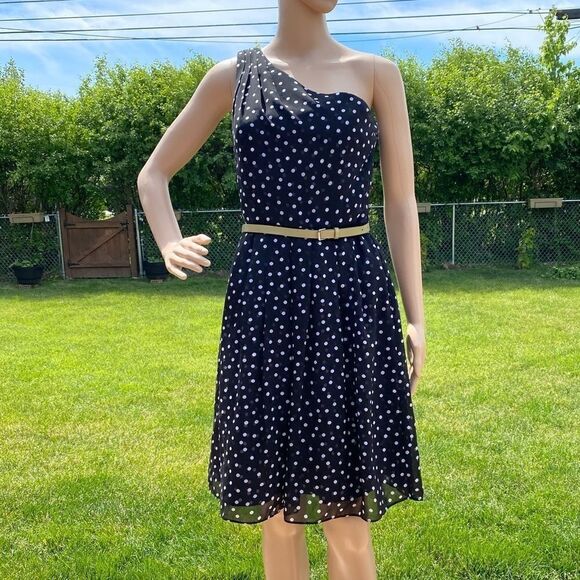 WHBM polka dot print one shoulder dress size 2 - Picture 1 of 9